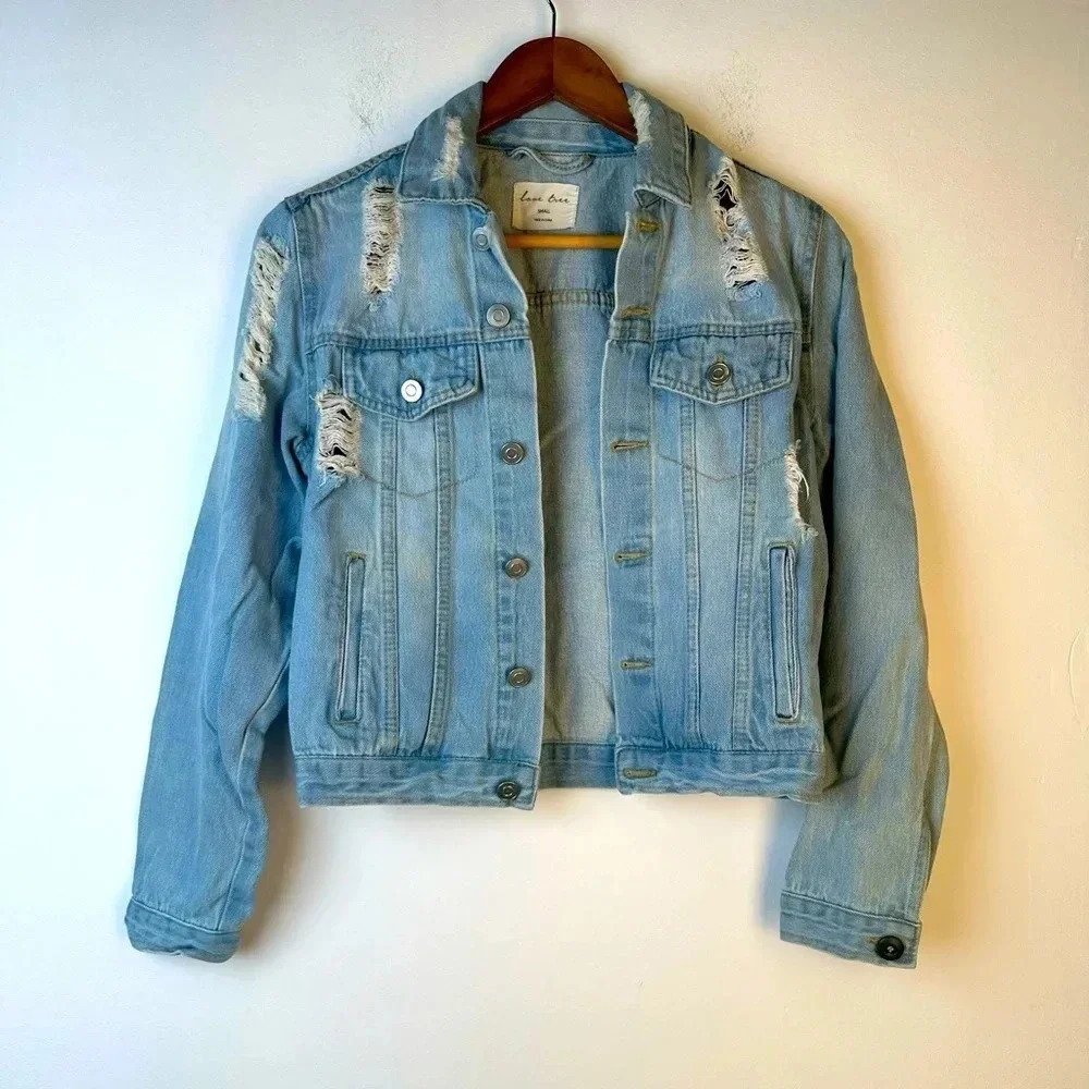 Love Tree Distressed Jean Jacket